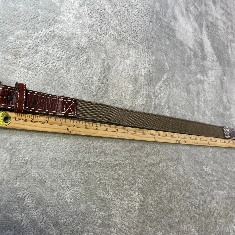 Chippewa Belt Mens 32 Leather Canvas Webbing Brown Olive USA C00088